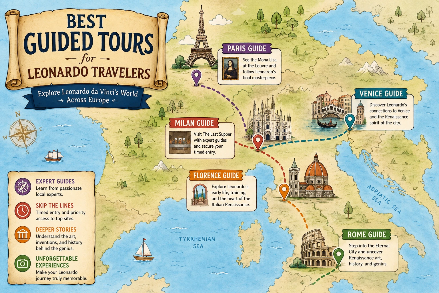 Best Guided Tours for Leonardo Travelers map