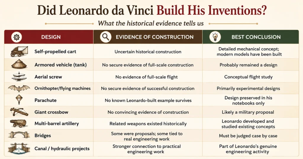 Did Leonardo da Vinci build his inventions Did Leonardo da Vinci build his inventions